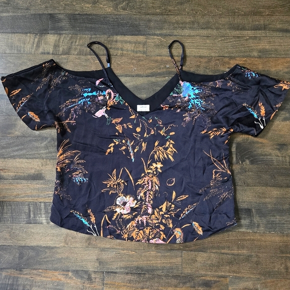 Wilfred Draveil 100% Silk Cold-Shoulder Blouse in Black Multi Floral - Small - Picture 3 of 6